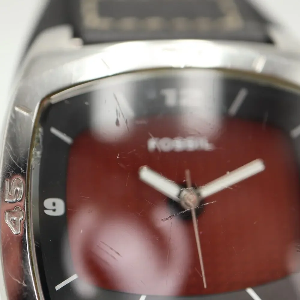 Fossil Kaleido Mens Red Orange Color Change 41mm Watch Black Leather New Battery